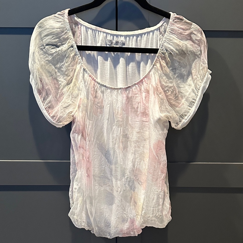 Elena Baldi Elegant 100% Silk Soft Floral Women's Top. Made in Italy. Size S